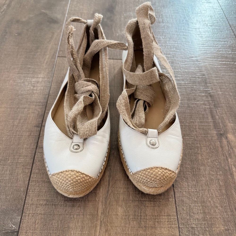 Stuart Weitzman Espadrille Flats Wrap Up Tie Shoes Size‎ 8.5M Vacation Beach